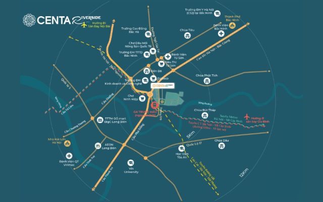 Vị trí đắc địa của Ga Trung Màu Centa Riverside Đông Bắc Hà Nội